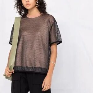 Wolford Net/Mesh Overlay Black/Nude Metallic Oversized T-Shirt Size Small